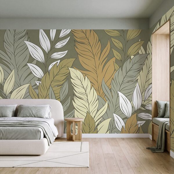 Wall mural Pattern of feathers and leaves (SKU: t01135)