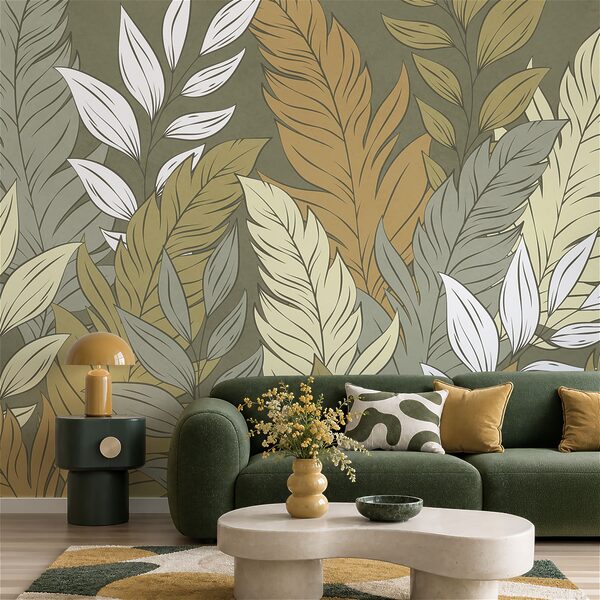 Wall mural Pattern of feathers and leaves (SKU: t01135)