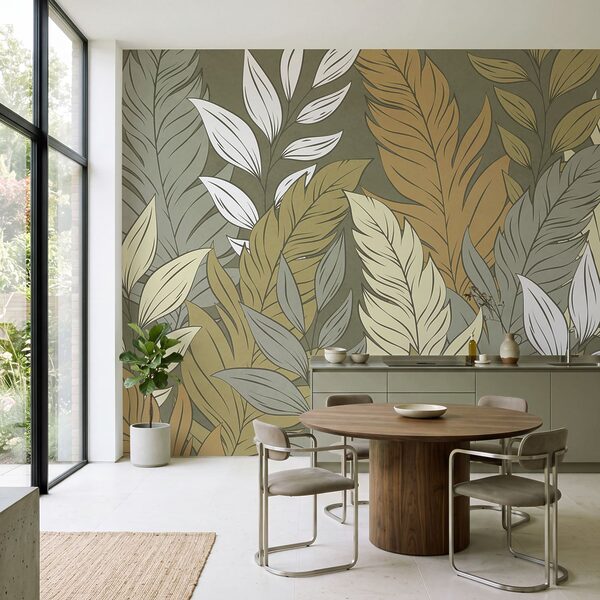 Wall mural Pattern of feathers and leaves (SKU: t01135)