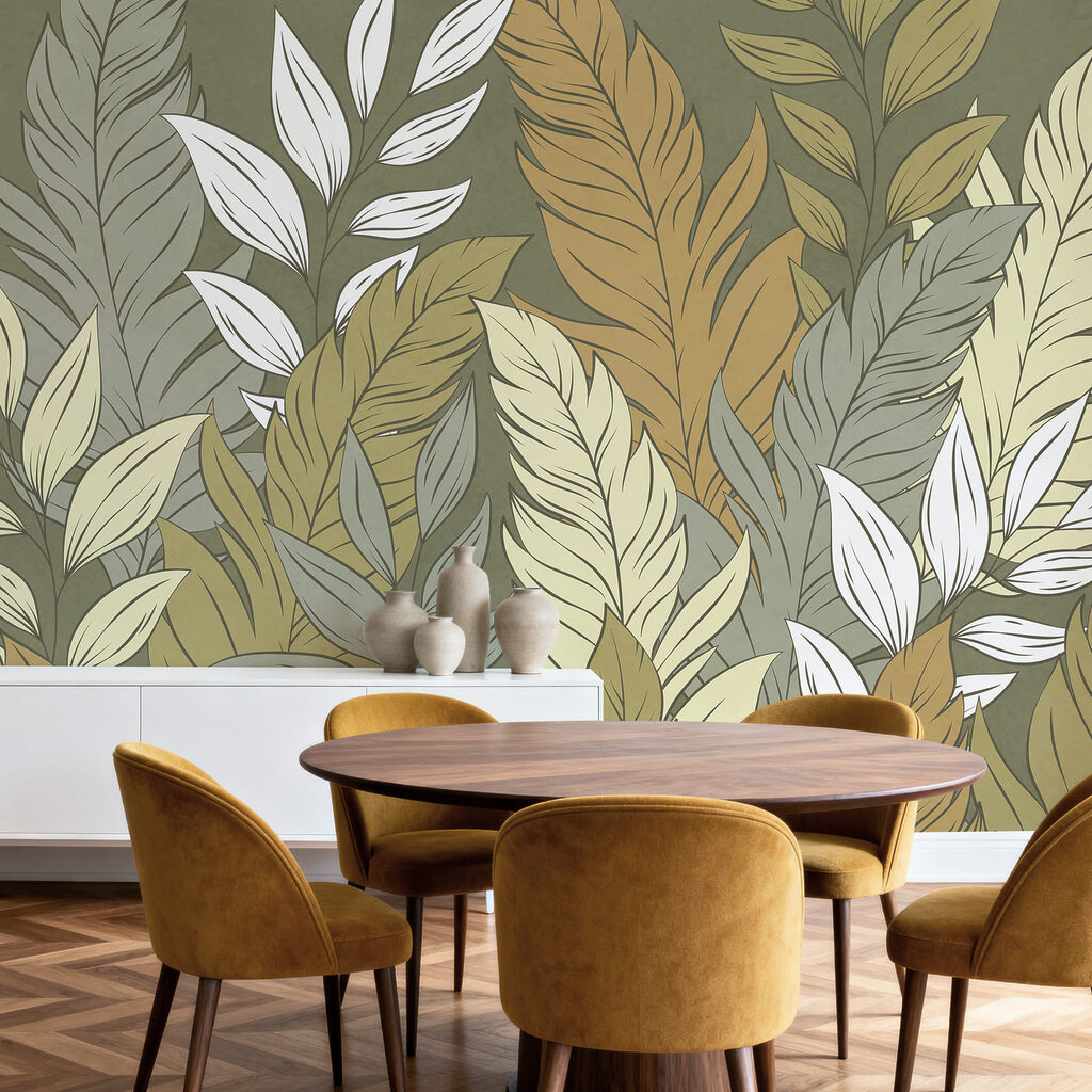 Wall mural Pattern of feathers and leaves (SKU: t01135)