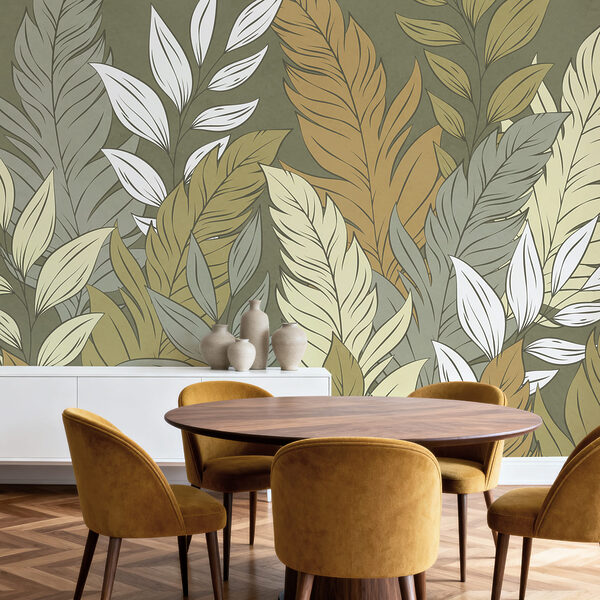 Wall mural Pattern of feathers and leaves (SKU: t01135)