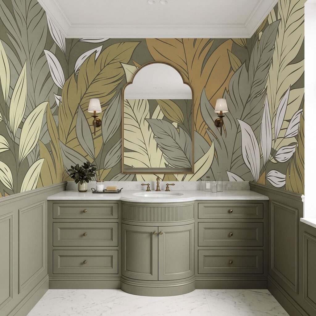 Wall mural Pattern of feathers and leaves (SKU: t01135)