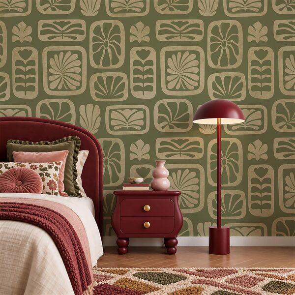 Wall mural Pattern of squares and leaves (SKU: t01156)