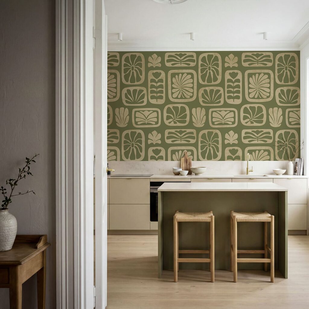 Wall mural Pattern of squares and leaves (SKU: t01156)