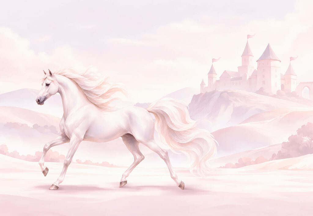 Wall mural White horse running in a snowy landscape (SKU: t01157)