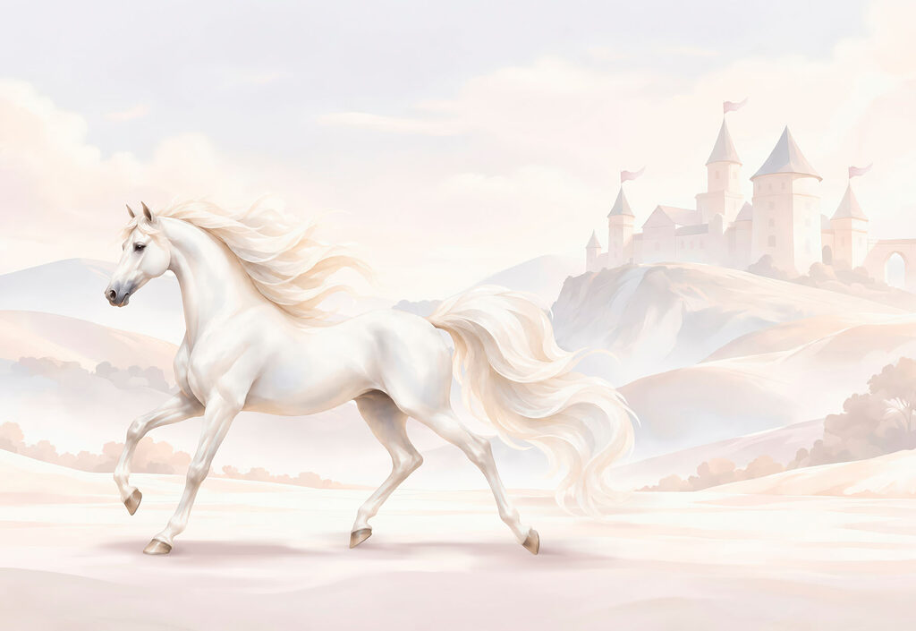 Wall mural White horse running in a snowy landscape (SKU: t01157v1) Wall mural White horse running in a snowy landscape (SKU: t01157v1)