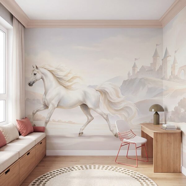 Wall mural White horse running in a snowy landscape (SKU: t01157v1) Wall mural White horse running in a snowy landscape (SKU: t01157v1)