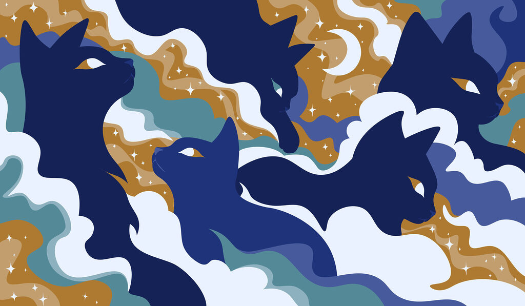 Wall mural Blue cats in the sky (SKU: t01136) Wall mural Blue cats in the sky (SKU: t01136)