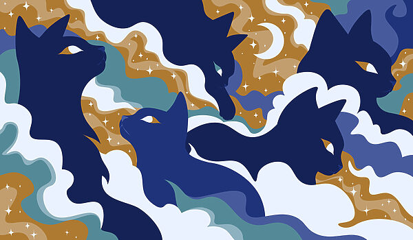 Wall mural Blue cats in the sky (SKU: t01136) Wall mural Blue cats in the sky (SKU: t01136)