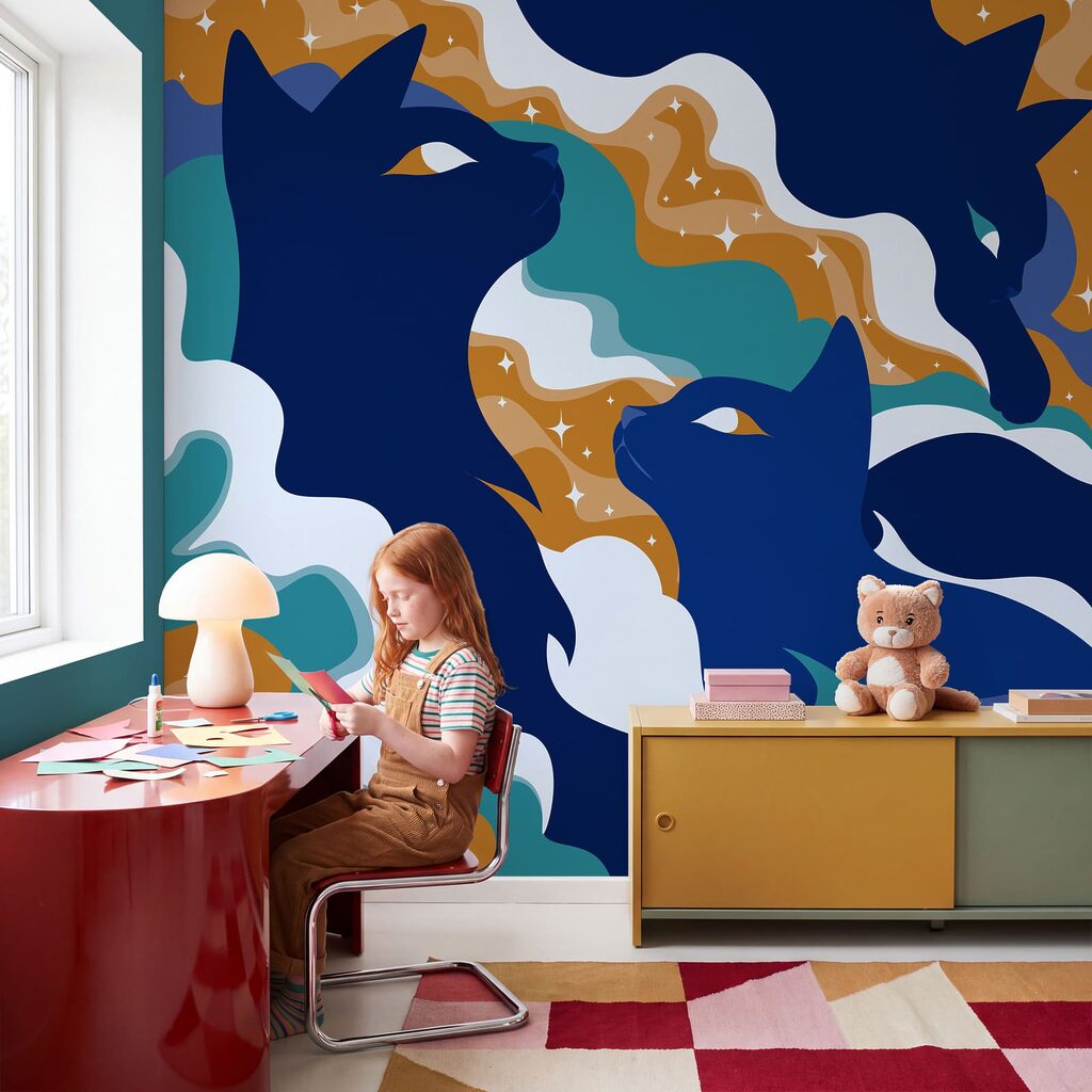 Wall mural Blue cats in the sky (SKU: t01136) Wall mural Blue cats in the sky (SKU: t01136)