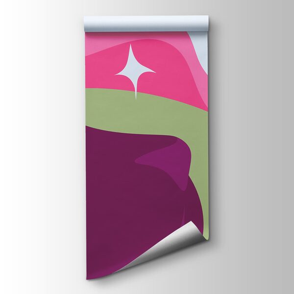 Wall mural Purple cat with white and green clouds and stars (SKU: t01136v1)