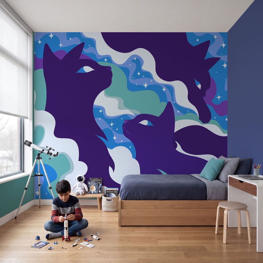 Wall mural Pattern of cats in the sky (SKU: t01136v2)