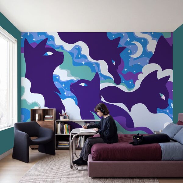 Wall mural Pattern of cats in the sky (SKU: t01136v2)