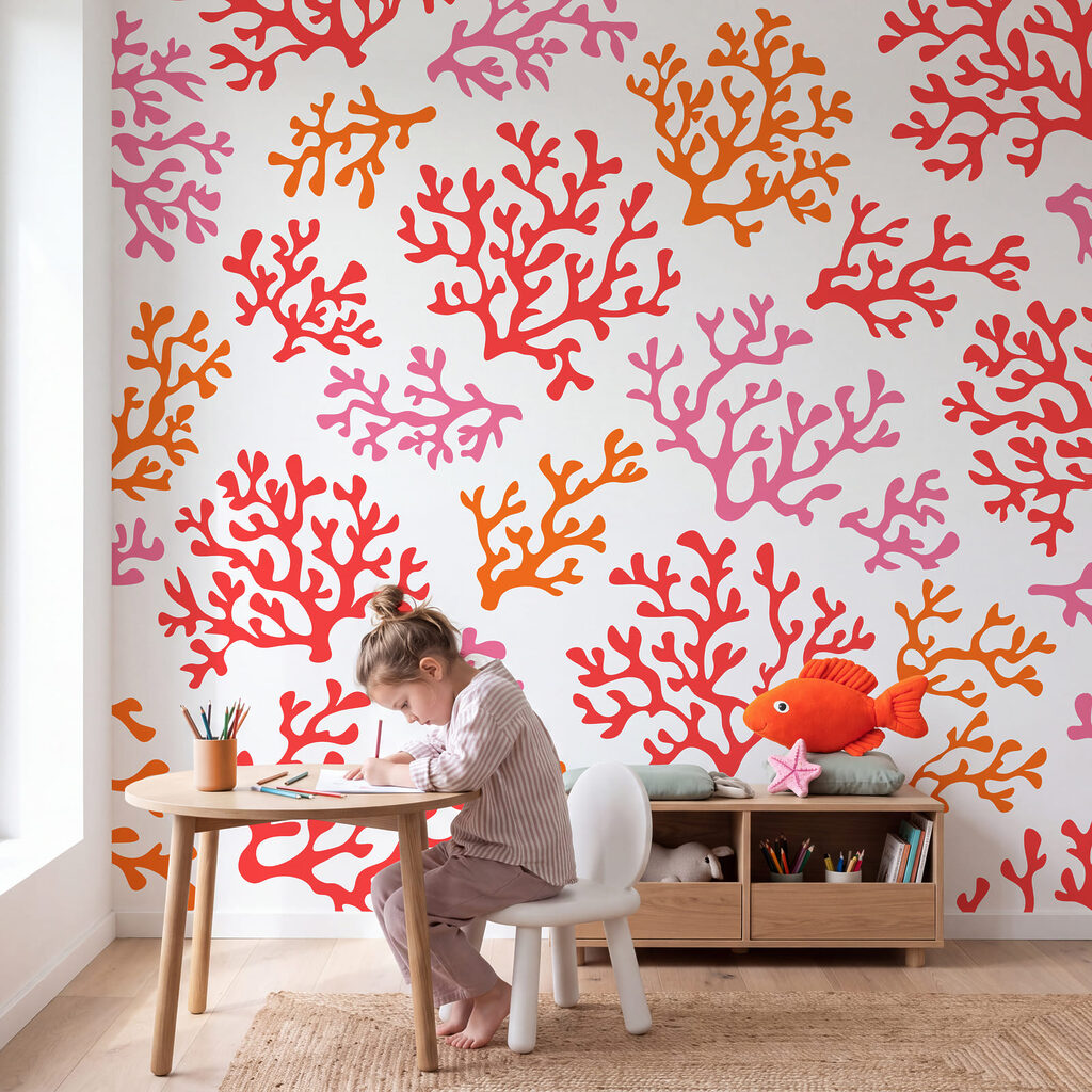 Wall mural Pattern of orange and purple corals (SKU: t01137) Wall mural Pattern of orange and purple corals (SKU: t01137)