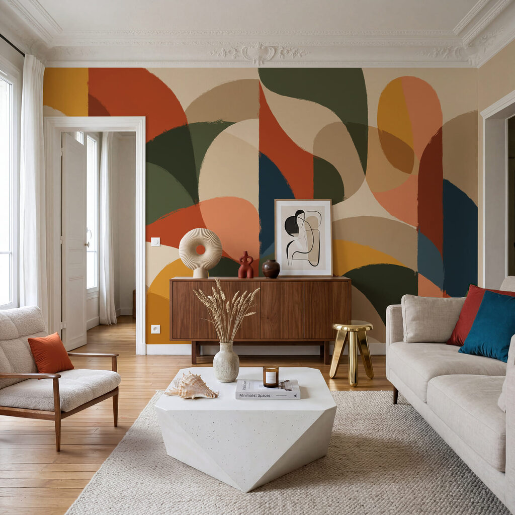 Wall mural Colorful art with curved shapes (SKU: t01138)