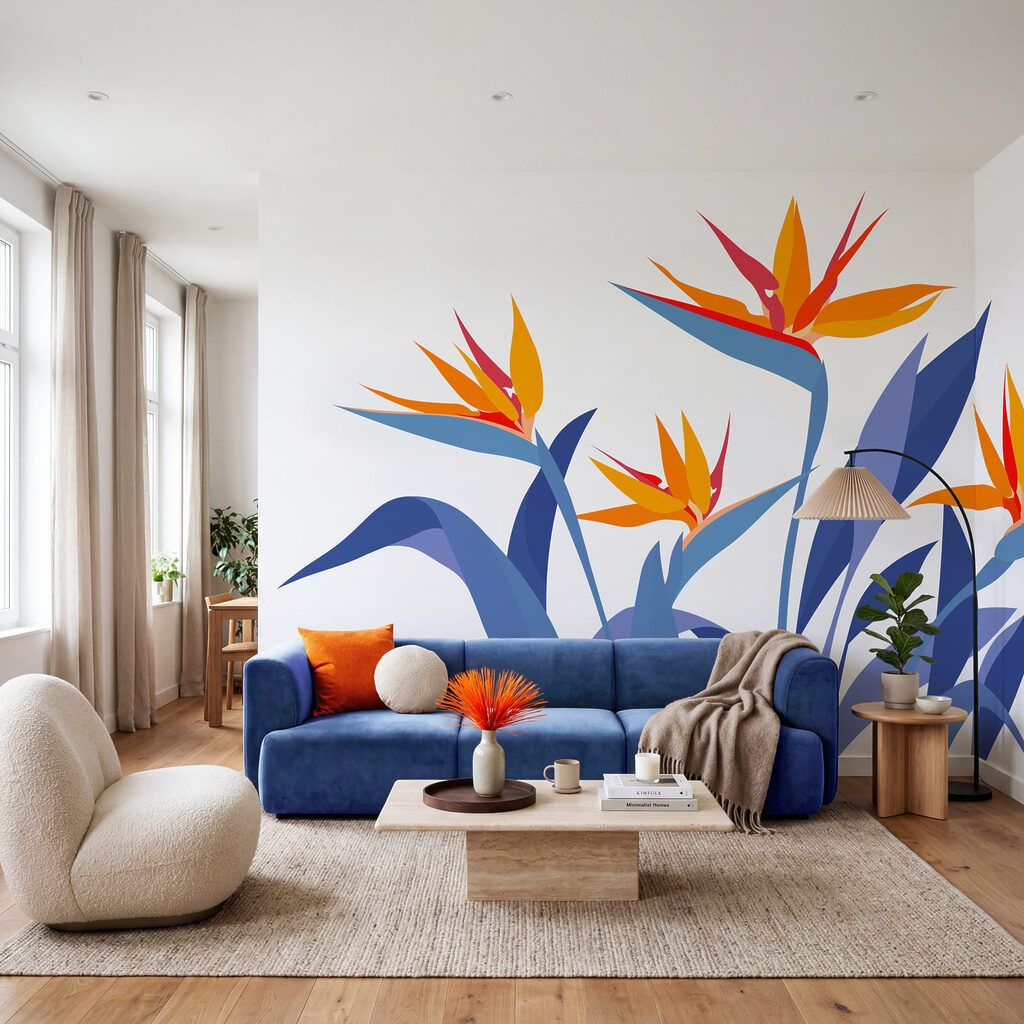 Wall mural Colorful flowers with leaves (SKU: t01139) Wall mural Colorful flowers with leaves (SKU: t01139)
