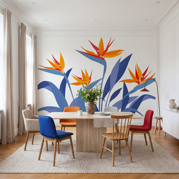 Wall mural Colorful flowers with leaves (SKU: t01139) Wall mural Colorful flowers with leaves (SKU: t01139)
