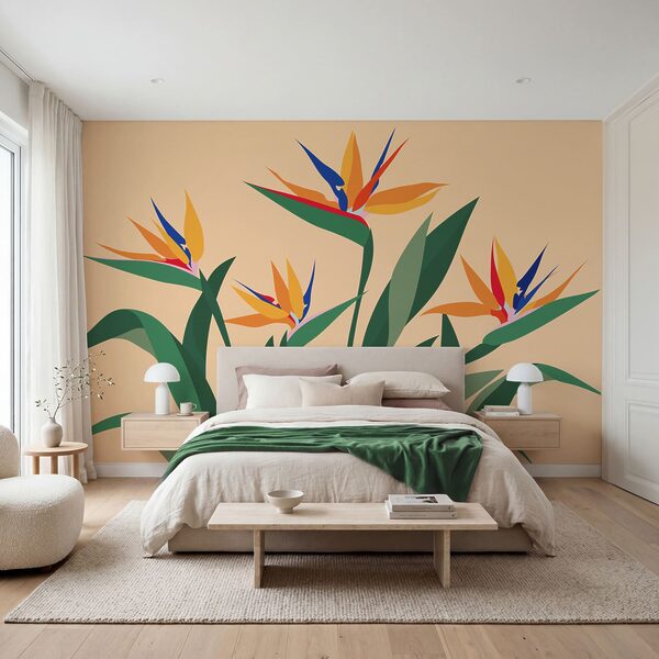 Wall mural Colorful flowers with green leaves (SKU: t01139v1) Wall mural Colorful flowers with green leaves (SKU: t01139v1)