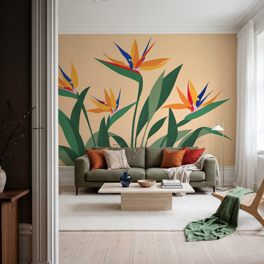 Wall mural Colorful flowers with green leaves (SKU: t01139v1) Wall mural Colorful flowers with green leaves (SKU: t01139v1)