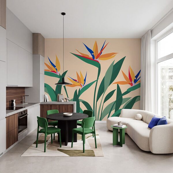 Wall mural Colorful flowers with green leaves (SKU: t01139v1) Wall mural Colorful flowers with green leaves (SKU: t01139v1)