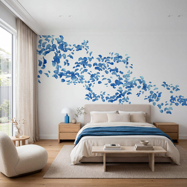 Wall mural Blue flower petals on a white background (SKU: t01140) Wall mural Blue flower petals on a white background (SKU: t01140)