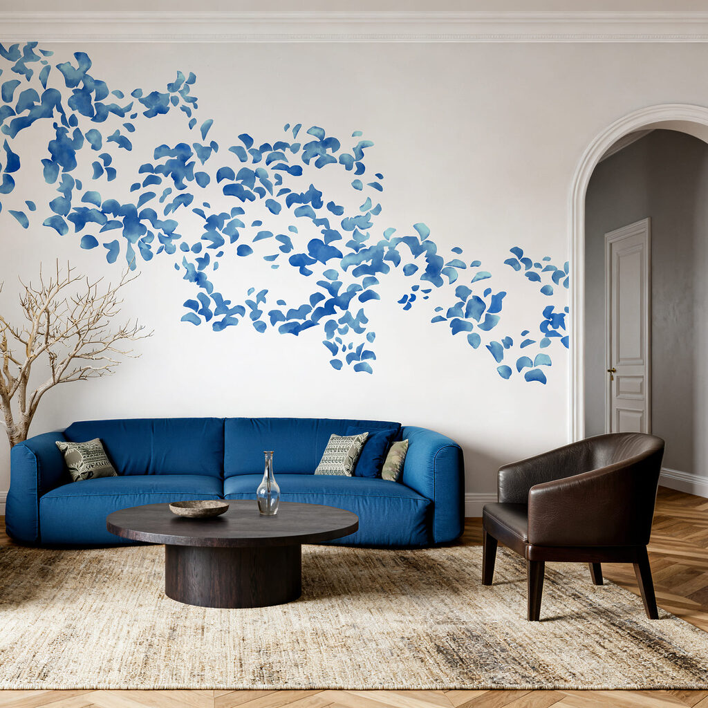 Wall mural Blue flower petals on a white background (SKU: t01140) Wall mural Blue flower petals on a white background (SKU: t01140)