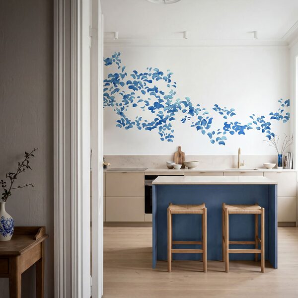 Wall mural Blue flower petals on a white background (SKU: t01140) Wall mural Blue flower petals on a white background (SKU: t01140)