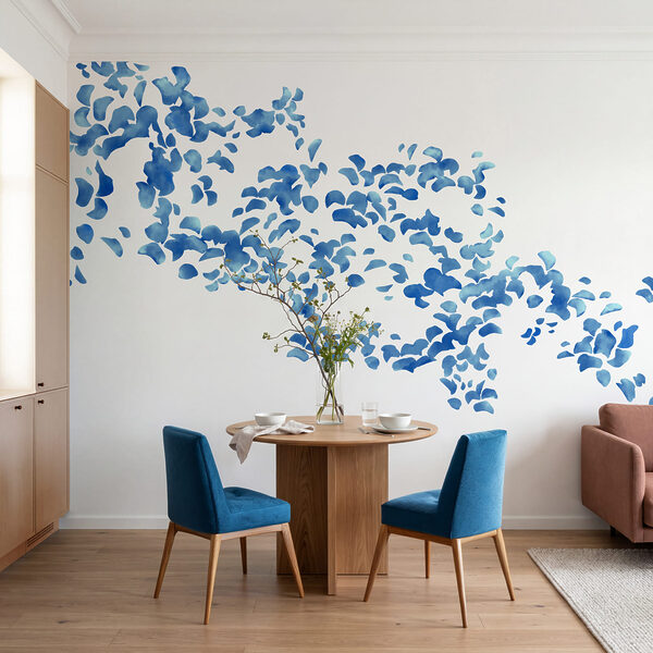Wall mural Blue flower petals on a white background (SKU: t01140) Wall mural Blue flower petals on a white background (SKU: t01140)