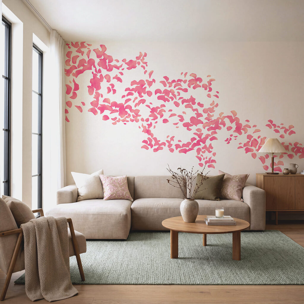 Wall mural Group of pink petals (SKU: t01140v1) Wall mural Group of pink petals (SKU: t01140v1)