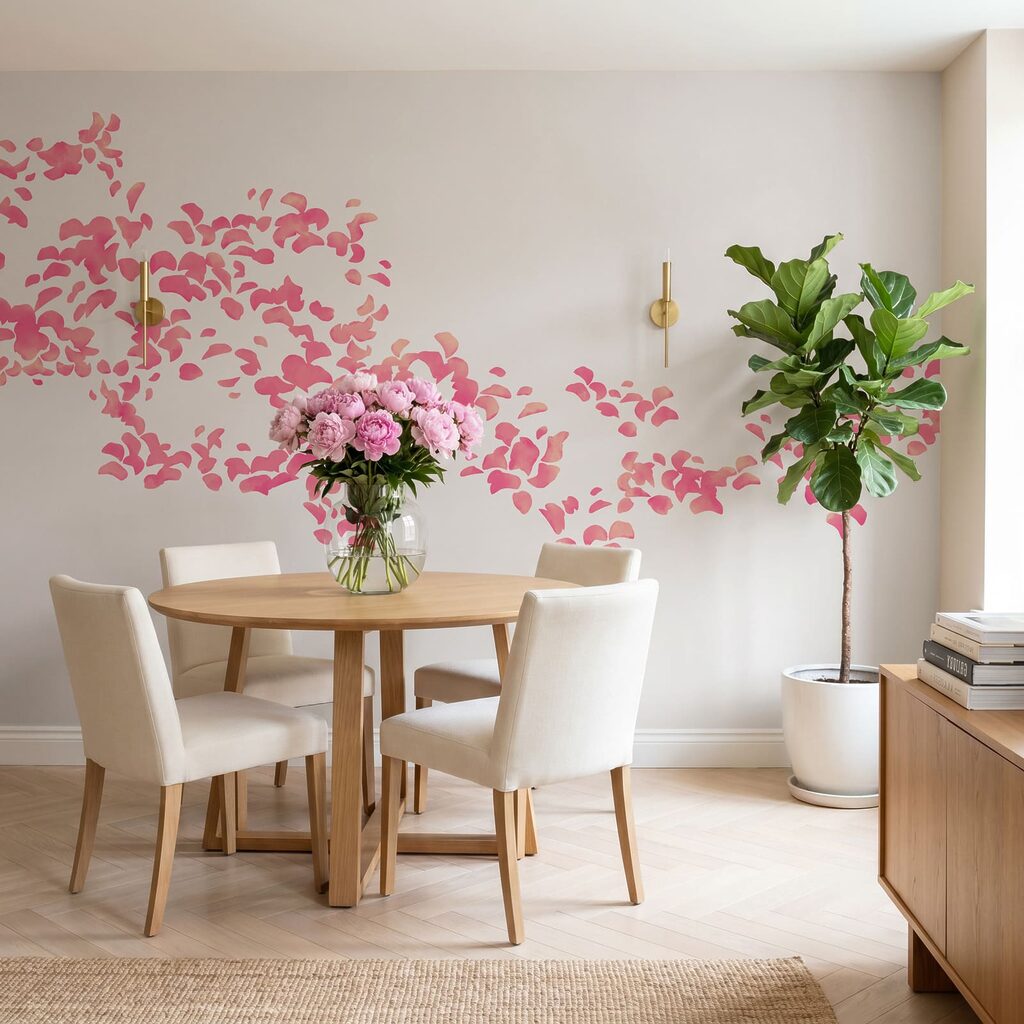Wall mural Group of pink petals (SKU: t01140v1) Wall mural Group of pink petals (SKU: t01140v1)