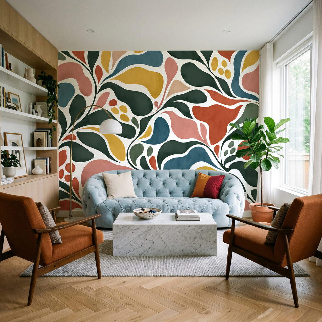 Wall mural Colorful pattern with leaves (SKU: t01142)