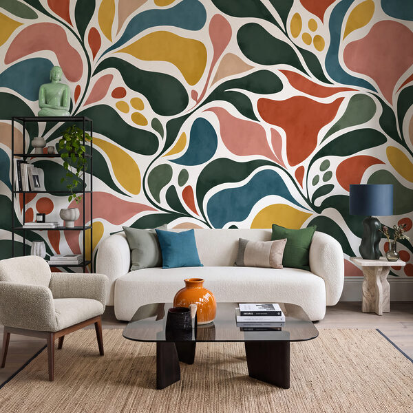 Wall mural Colorful pattern with leaves (SKU: t01142) Wall mural Colorful pattern with leaves (SKU: t01142)