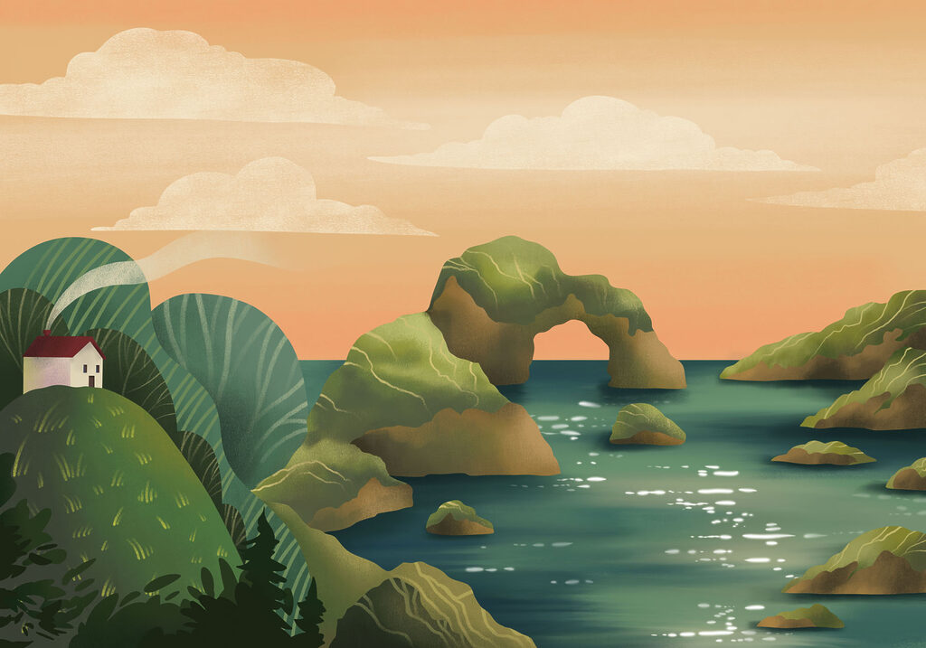 Wall mural Landscape of a body of water with rocks and trees (SKU: t01165) Wall mural Landscape of a body of water with rocks and trees (SKU: t01165)