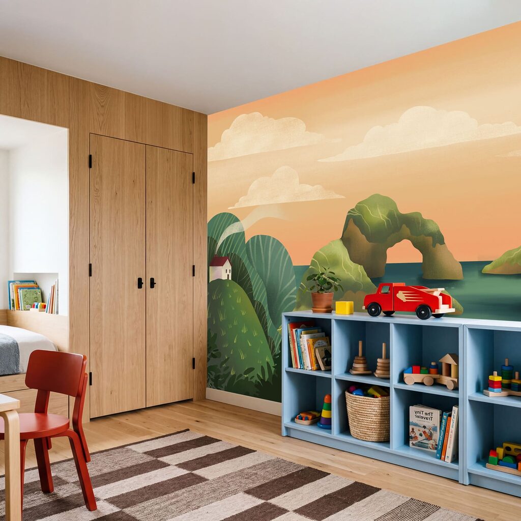 Wall mural Landscape of a body of water with rocks and trees (SKU: t01165) Wall mural Landscape of a body of water with rocks and trees (SKU: t01165)