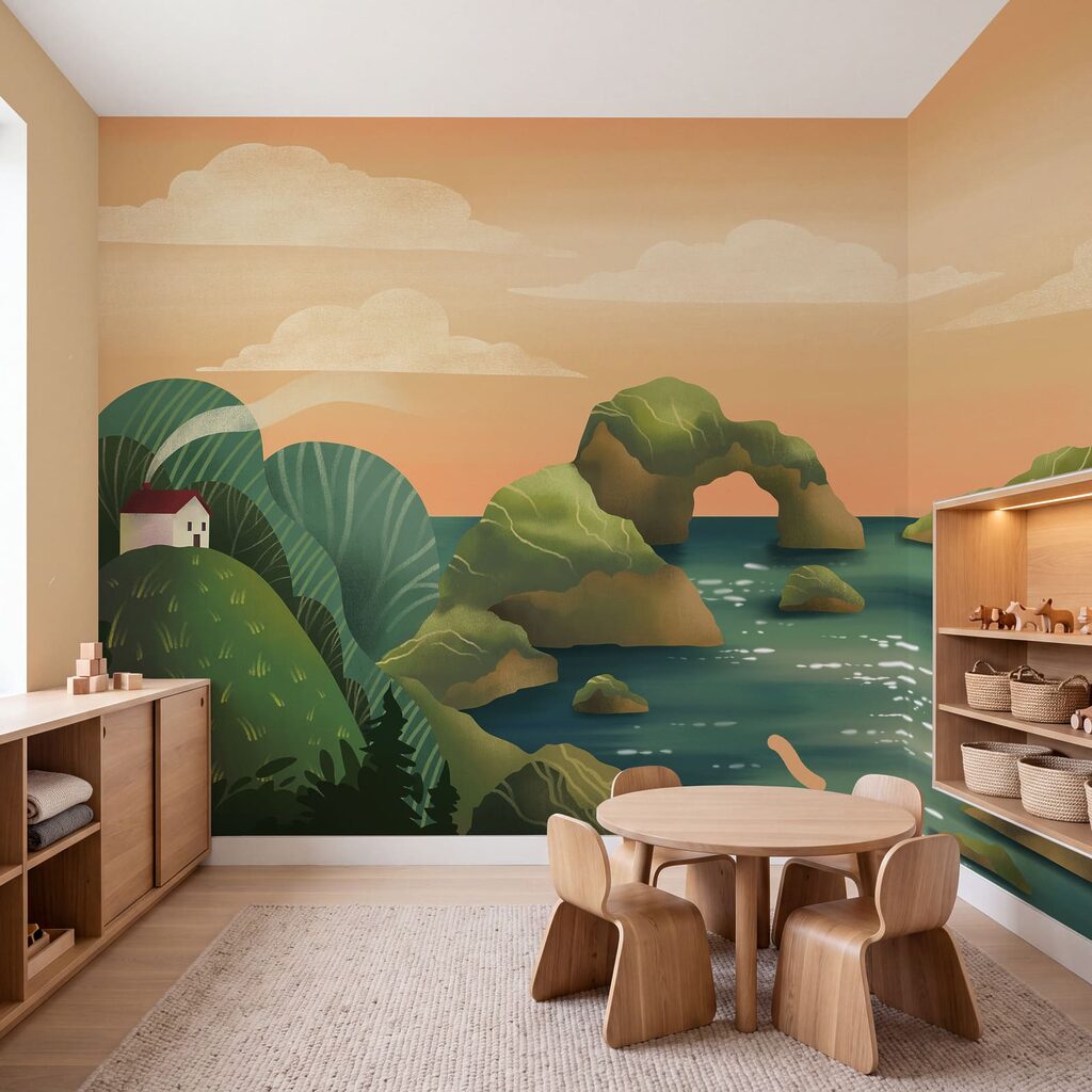 Wall mural Landscape of a body of water with rocks and trees (SKU: t01165) Wall mural Landscape of a body of water with rocks and trees (SKU: t01165)