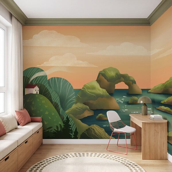 Wall mural Landscape of a body of water with rocks and trees (SKU: t01165) Wall mural Landscape of a body of water with rocks and trees (SKU: t01165)