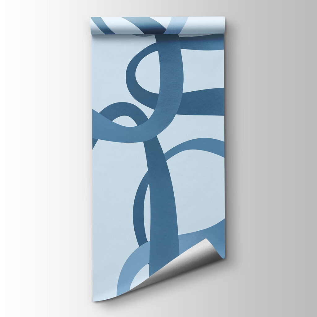 Wall mural Blue swirly lines on a white background (SKU: t01168v1)