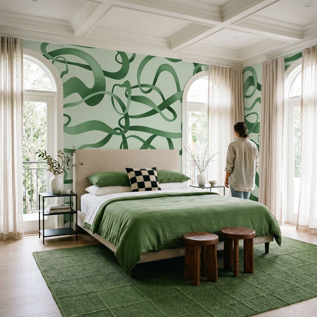 Wall mural Green curly lines on a white background (SKU: t01168v2) Wall mural Green curly lines on a white background (SKU: t01168v2)