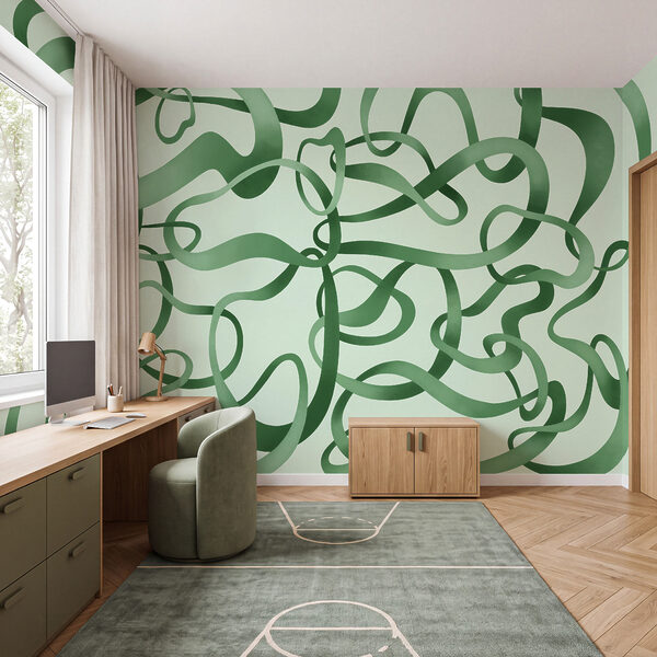 Wall mural Green curly lines on a white background (SKU: t01168v2) Wall mural Green curly lines on a white background (SKU: t01168v2)