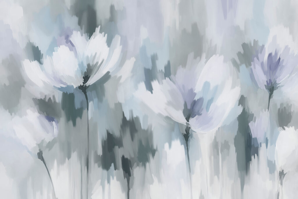 Wall mural Painting of flowers in grey and white (SKU: t01189v2) Wall mural Painting of flowers in grey and white (SKU: t01189v2)