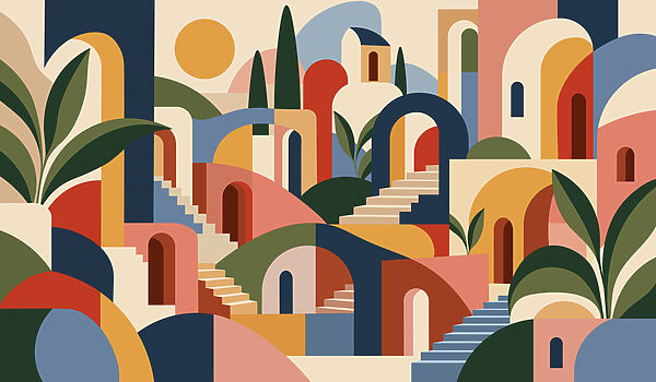 Wall mural Colorful art of a city (SKU: t01143)