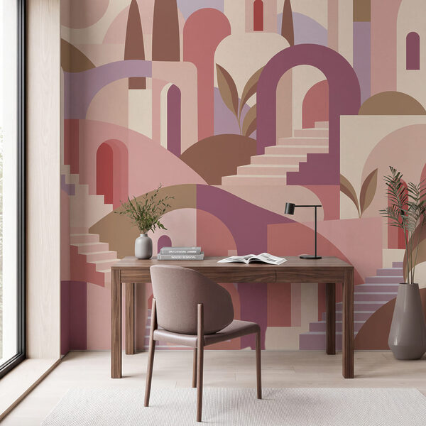 Wall mural Colorful landscape with stairs and trees (SKU: t01143v1) Wall mural Colorful landscape with stairs and trees (SKU: t01143v1)