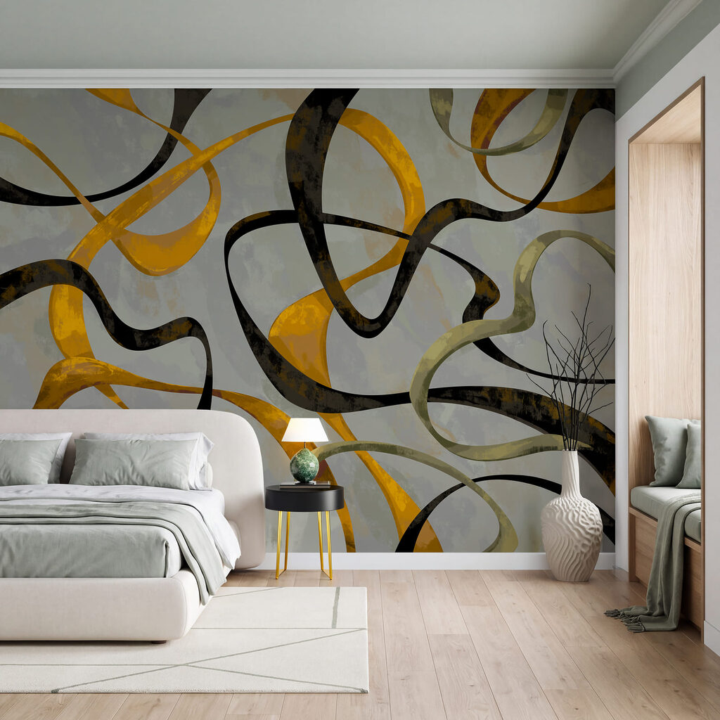 Wall mural Colorful swirls on a grey background (SKU: t01146)