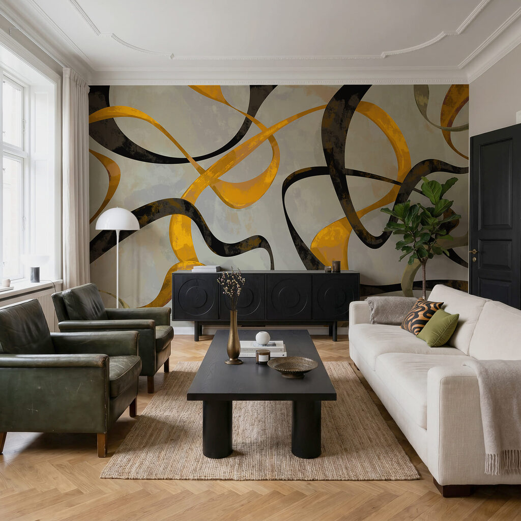 Wall mural Colorful swirls on a grey background (SKU: t01146)