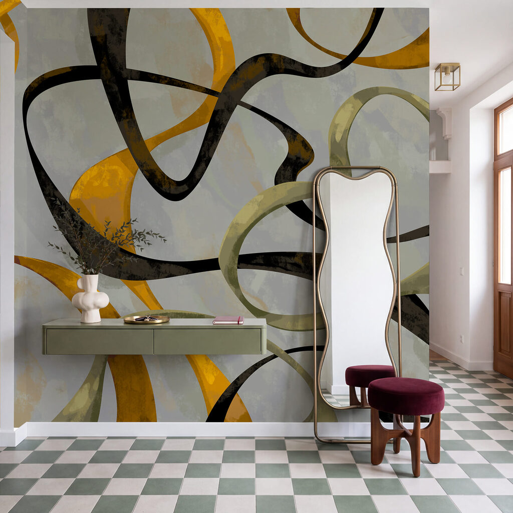 Wall mural Colorful swirls on a grey background (SKU: t01146)