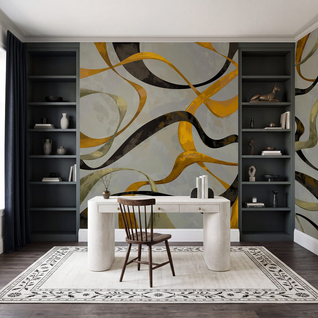 Wall mural Colorful swirls on a grey background (SKU: t01146)